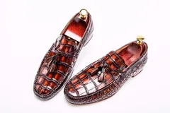 Men’s Dress Loafers Tassel Crocodile Leather Slip-on Shoes BMBAS12036 image 2