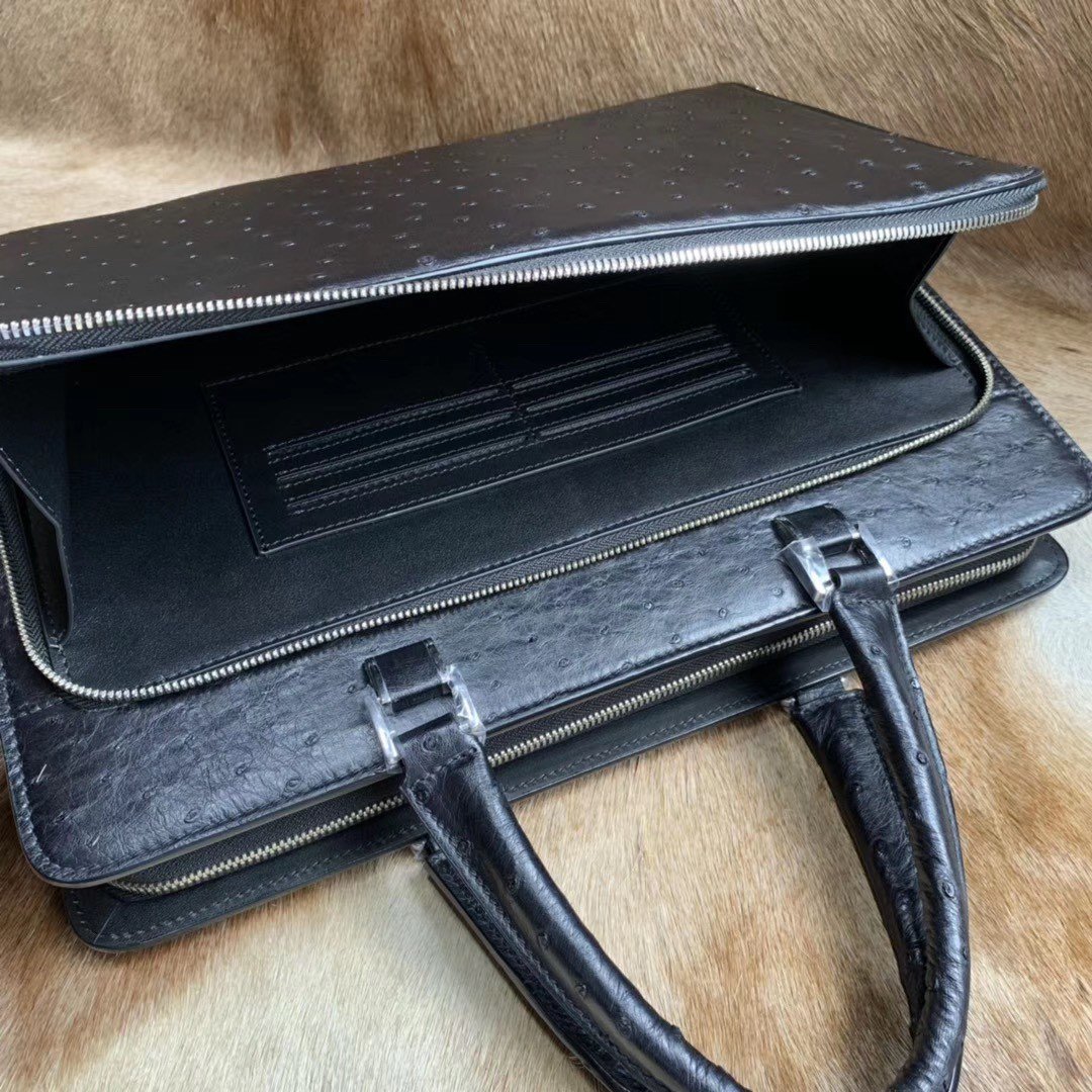 Black Ostrich Leather Bag Men Briefcase Bags XMBOB12007 image 2