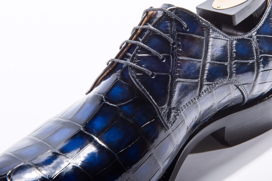 Blue Genuine Crocodile Derby Shoes BMBAS12019