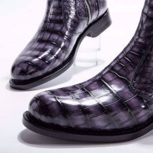 Men's Side Zipper Crocodile Print Ankle High Top Boots