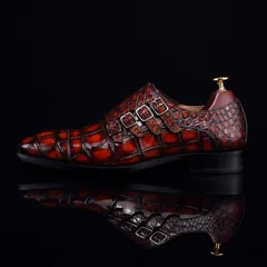 Monk Strap Shoes High-end Leather Crocodile Pattern Shoes BMBAS12054 image 3
