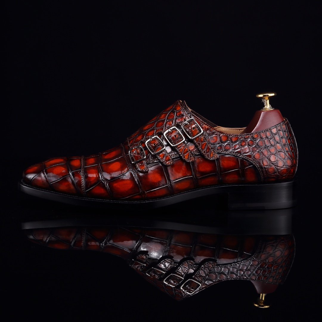 Monk Strap Shoes High-end Leather Crocodile Pattern Shoes BMBAS12054 image 3