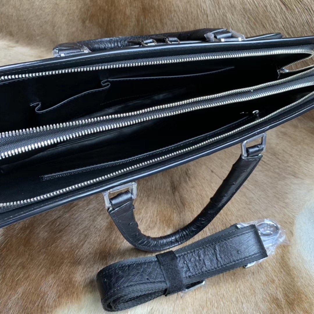 Black Ostrich Leather Bag Men Briefcase Bags XMBOB12007 image 3