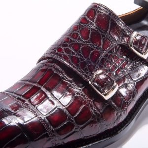 Men's Crocodile Cap Toe Double Monk Strap Shoes