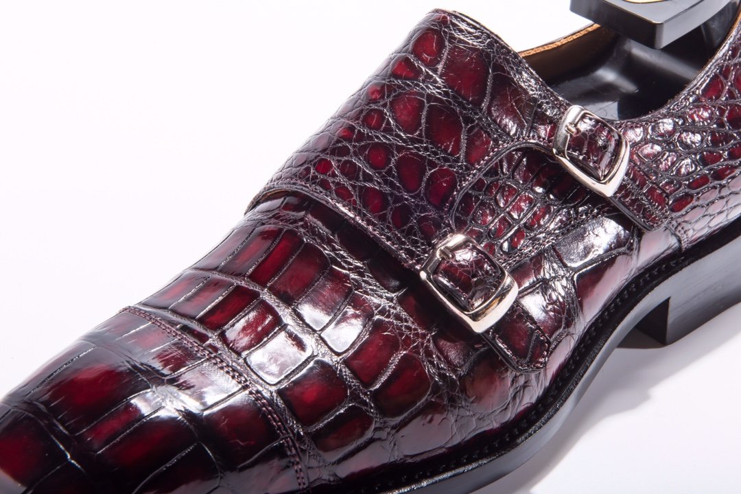 Men’s Crocodile Cap Toe Double Monk Strap Shoes BMBAS12021 image 2