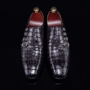 Handmade Crocodile Monk Strap Men's Leather Dress Shoes