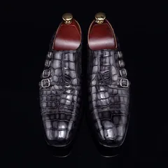 Handmade Crocodile Monk Strap Men’s Leather Dress Shoes BMGAS12056 image 1