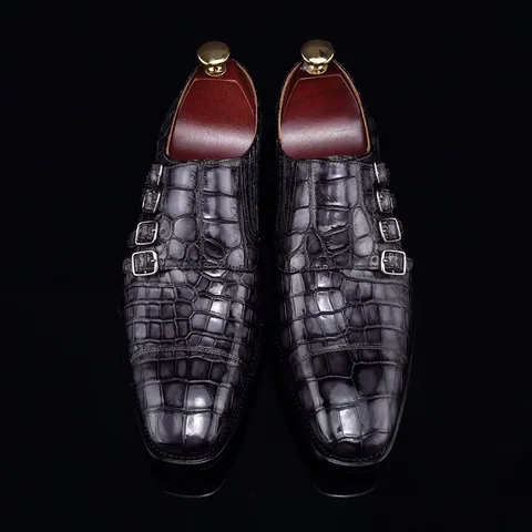 Handmade Crocodile Monk Strap Men’s Leather Dress Shoes BMGAS12056