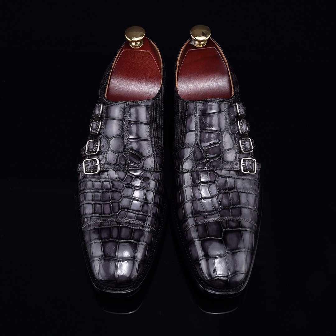 Handmade Crocodile Monk Strap Men’s Leather Dress Shoes BMGAS12056