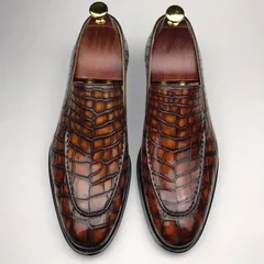 Crocodile Pointy Toe Slip On Loafers Formal Shoes BMBAS12064 image 1