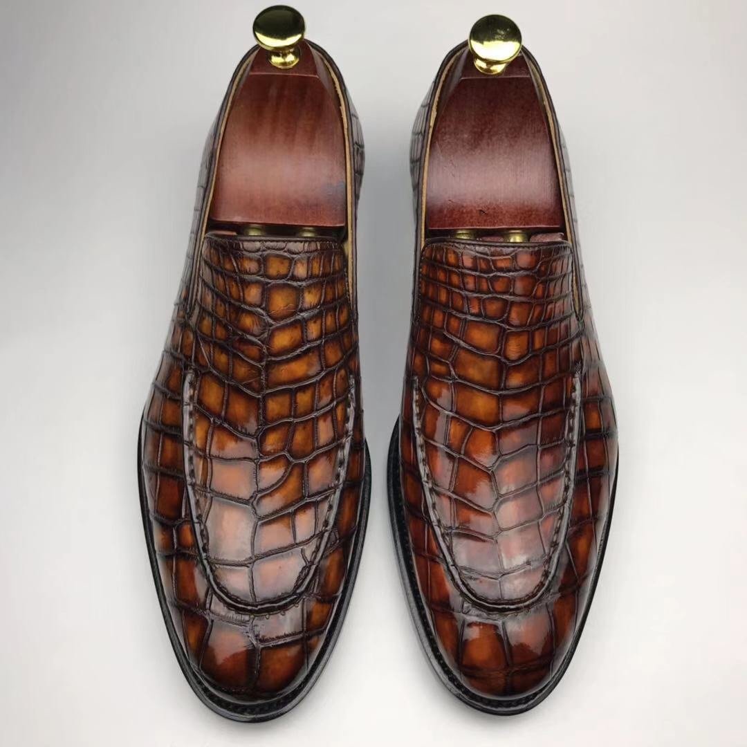 Crocodile Pointy Toe Slip On Loafers Formal Shoes BMBAS12064