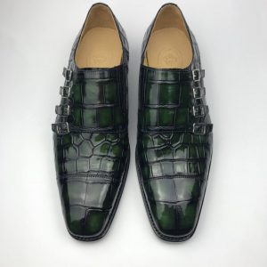 Men's Crocodile Cap Toe Monk Strap Shoes