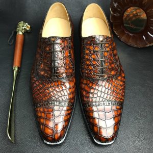 Luxury Crocodile Textured Leather Derby Dress Shoes
