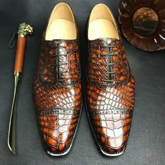 Luxury Crocodile Textured Leather Derby Dress Shoes BMBAS120185 image 1