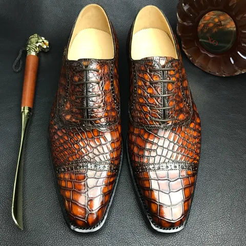 Luxury Crocodile Textured Leather Derby Dress Shoes BMBAS120185