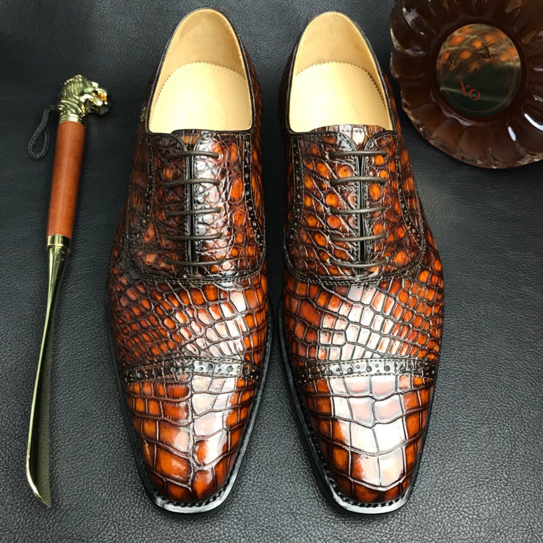 Luxury Crocodile Textured Leather Derby Dress Shoes BMBAS120185