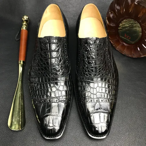 Crocodile Cap Toe Derby Lace Up Oxford Dress Shoes BMBAS120186