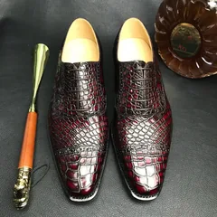 Genuine Leather Oxford Handmade Crocodile Lace Up Shoes BMBAS120187 image 1