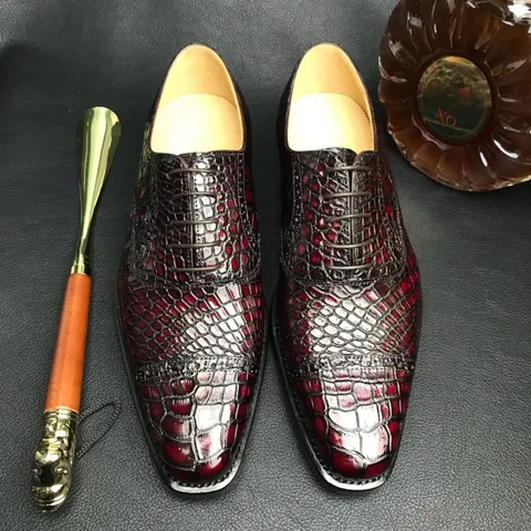 Genuine Leather Oxford Handmade Crocodile Lace Up Shoes BMBAS120187