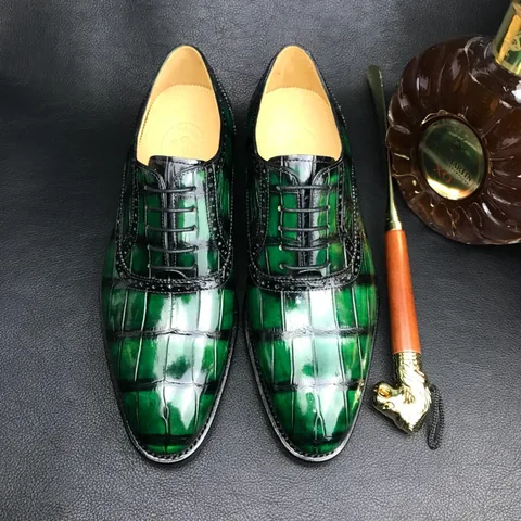 Crocodile Whole-Cut Leather Oxford Shoes BMGAS120191