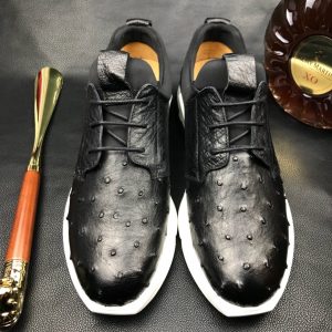 Ostrich Print Leather Derby Lace up Casual Shoes