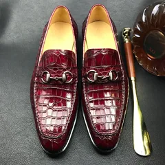 Genuine Crocodile leather vintage burgundy loafers BMBAS120206 image 1