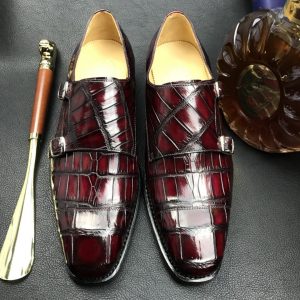 Crocodile Leather Slip-On Retro Elegant Monk Shoes