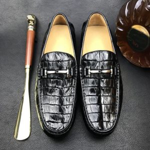 Crocodile Horn Back Leather Slip On Casual Loafer