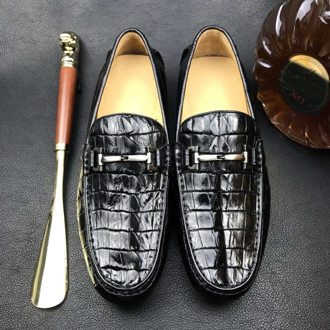 Crocodile Horn Back Leather Slip On Casual Loafer BMBAS120210