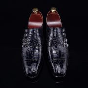 Men's Crocodile Pointed Toe Monk Slip-On Shoe