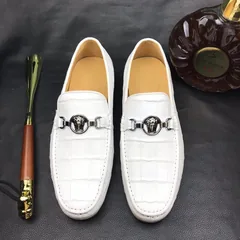 White Scale-Patterned Slip-On Loafers BMWAS12088 image 1