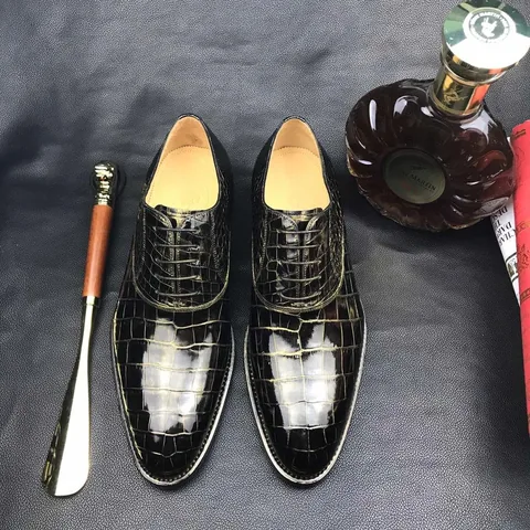 Crocodile Skin Black Gold Oxford Shoe BMBAS12090