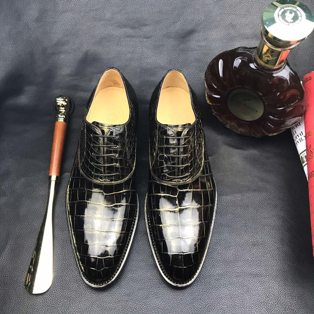 Crocodile Skin Black Gold Oxford Shoe BMBAS12090