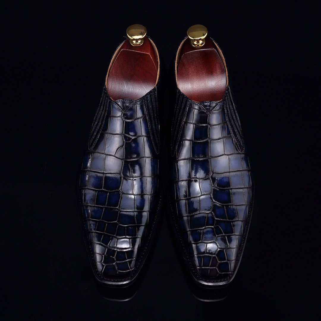 Crocodile Print Leather Slip On Casual Loafer Shoes BMBAS12059
