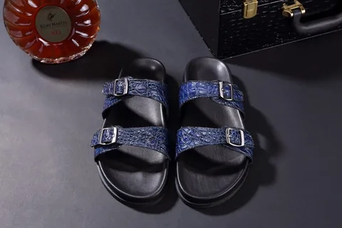 Crocodile Double Buckle Slipper Leather Sandals BMBAS120106