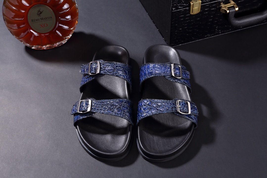 Crocodile Double Buckle Slipper Leather Sandals BMBAS120106