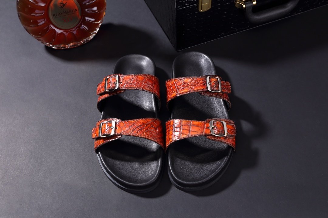 Men’s Casual Slip On Leather Crocodile Slippers BMOAS120111