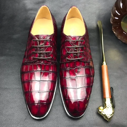 Glossy Crocodile Pattern Oxfords Dress Shoes BMBAS120123