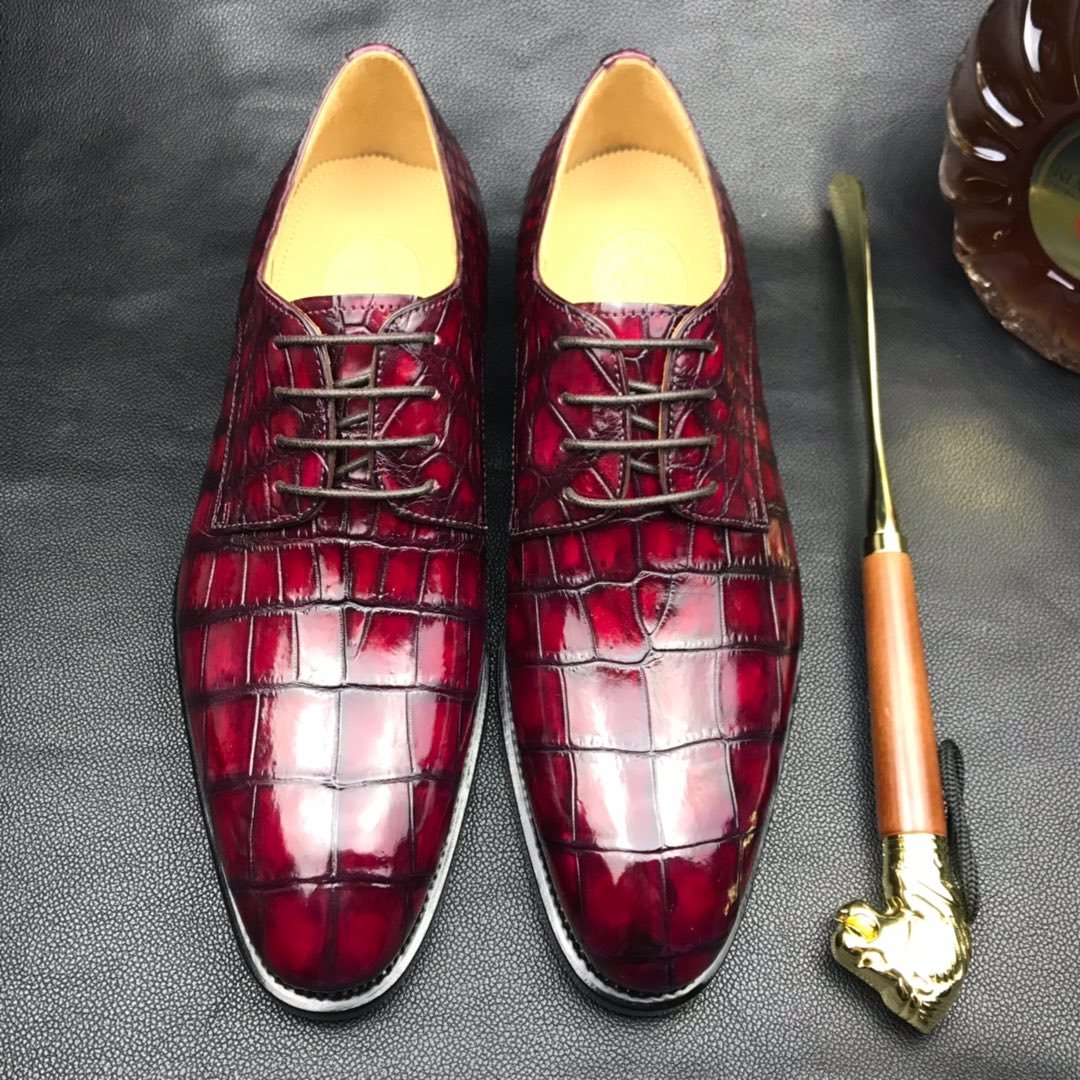Glossy Crocodile Pattern Oxfords Dress Shoes BMBAS120123