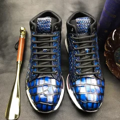 Men’s Blue All Real Crocodile Skin Sneakers BMBAS120128 image 1