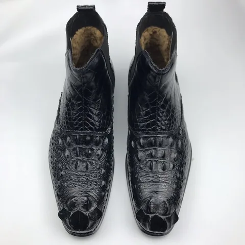 Men’s Crocodile Leather Ankle High Chelsea Dress Boots BMBAS120129