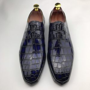 Blue Classic Crocodile Embossed Leather Dress Shoes