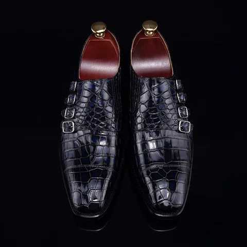 Men’s Crocodile Pointed Toe Monk Slip-On Shoe BMBAS12055