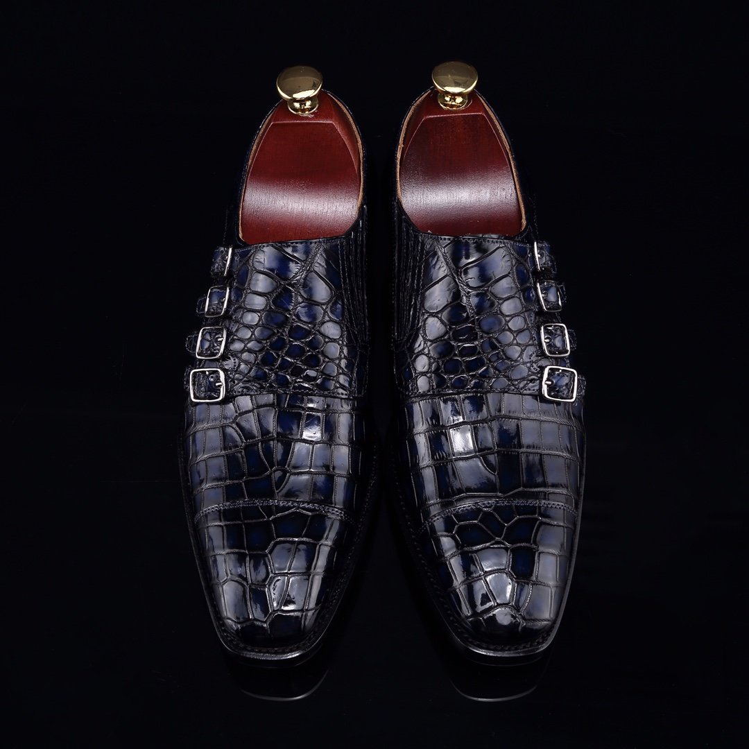 Men’s Crocodile Pointed Toe Monk Slip-On Shoe BMBAS12055