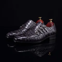 Handmade Crocodile Monk Strap Men’s Leather Dress Shoes BMGAS12056 image 3