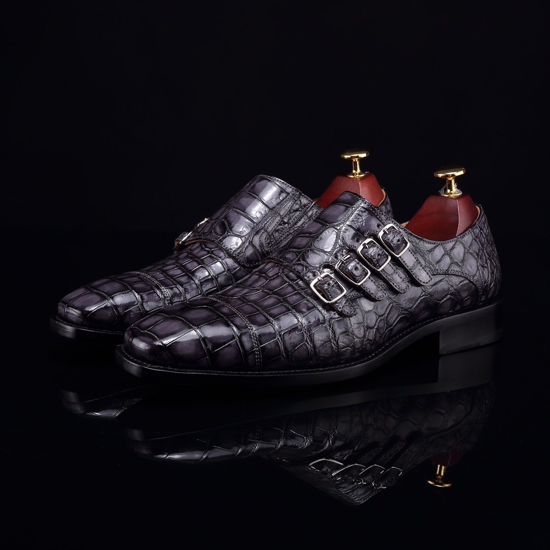 Handmade Crocodile Monk Strap Men’s Leather Dress Shoes BMGAS12056 image 3