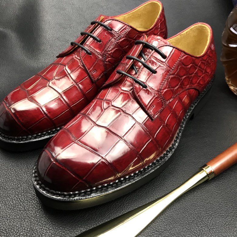 Men red gator dress shoes Classic Derby BMRAS120163 image 4