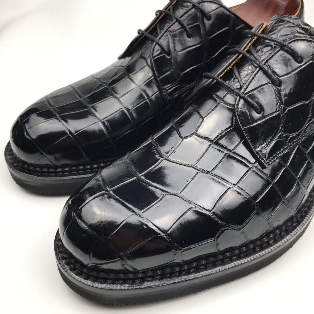 Genuine Leather Derby Handmade Crocodile Lace Up Oxford Dress Shoes BMBAS120166 image 7
