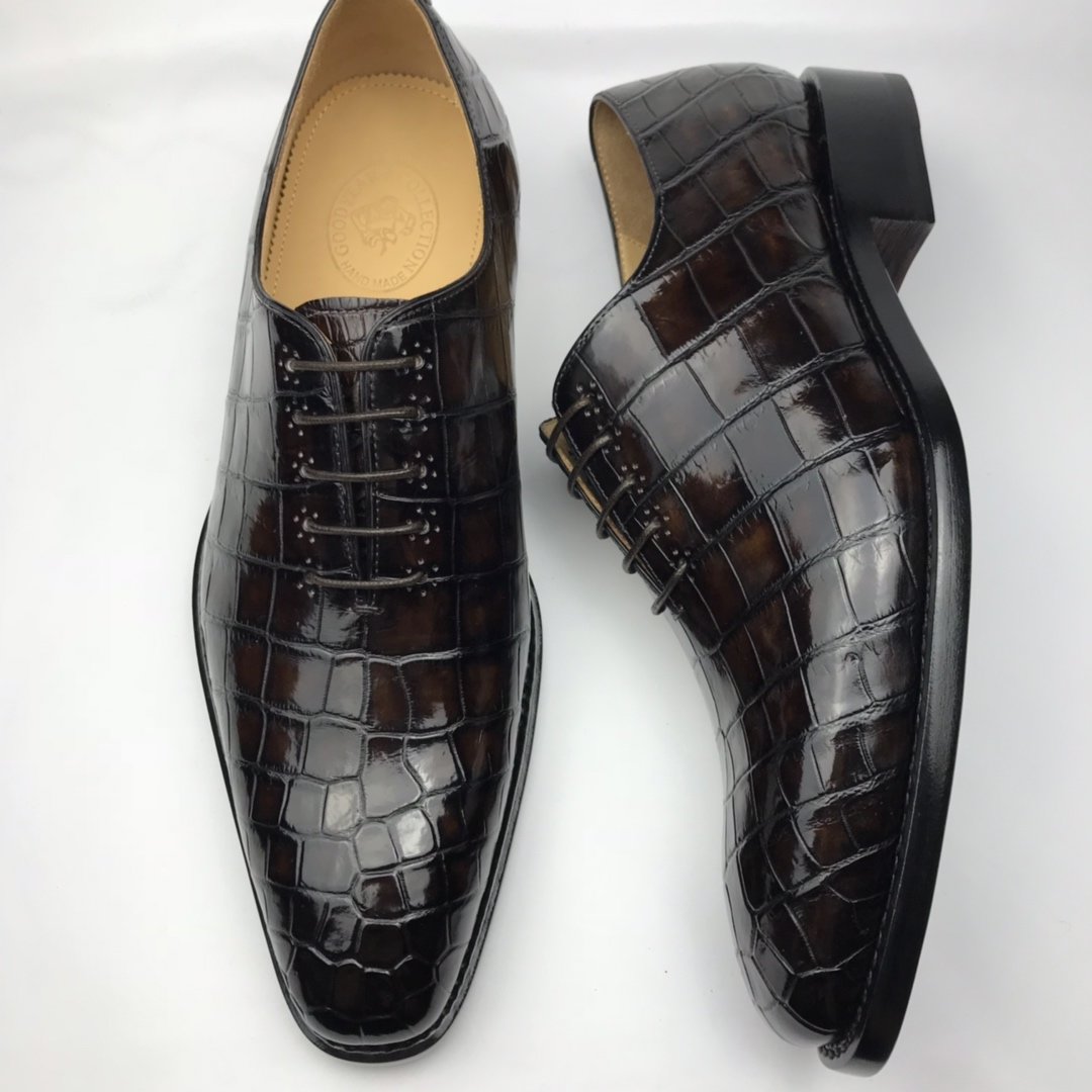Crocodile Genuine Leather Oxford Lace-Up Dress Shoes BMBAS120176 image 4