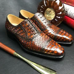 Luxury Crocodile Textured Leather Derby Dress Shoes BMBAS120185 image 3